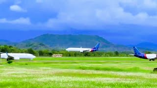 Pesawat Terbang Sriwijaya Air landing dan Take Off  di bandara Sultan Hasanuddin - Maros