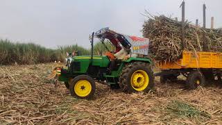 20 year John Deere 5310 Sugarcane load pulling on field / 2001 model L&T JohnDeere Tractor