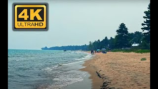 Walk Along the Beach - Lake Huron  Michigan   |   4k - ASMR  - Paseo por los sonidos de la playa