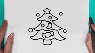 How to draw a Cute christmas tree  easy for beginners  drawing Cute christmas tree