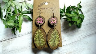 Hand-Painted Fern Hibiscus Earrings Engraved Wood Earrings Tutorial