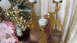 Gold Tree and Deer Tealight Candle Holder Set