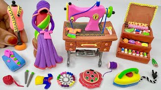 DIY How to Make Polymer Clay Miniature Sewing Machine Set, Doll | Sewing Tools and Accessories | diy