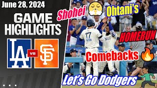 LA Dodgers vs SF Giants GAME HIGHLIGHTS June 28, 2024 | Ohtani's Homers Sweep ! Comeback Win! 🔥