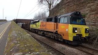 Colas Rail 70807 at Carlisle on Chirk log train