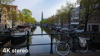 Walking in Europe – Sunday Morning in Amsterdam (4K, Stereo Sounds)