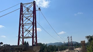 ERECTION JEMBATAN GANTUNG (Pemasangan Wire Rope dan Blok Angkur)