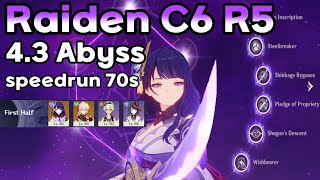 Raiden C6 R5 4.3 Spiral Abyss Speedrun 70s