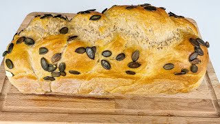 Bread with Pumpkin Seeds - No knead Italian style bread with Wheat Flour