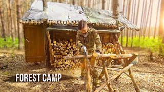 My forest camp. Work in the hut. I planted corn. The gazebo is ready. Bushcraft.