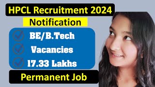 HPCL Recruitment 2024 | Without GATE | B.E l B.Tech Elegible | Detailed Notification Out | Chemical