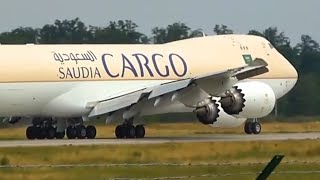 Saudi Cargo Boeing 747-8F Take off flight at Frankfurt Airport