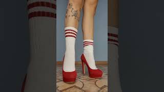 White crew striped socks with red pumps? I am in!