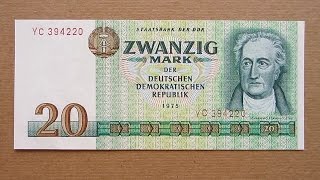 20 East German Mark Banknote (Twenty East German Mark / 1975) Obverse and Reverse