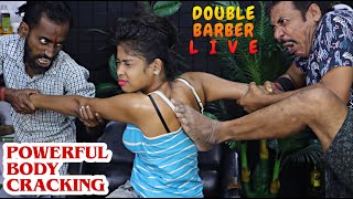 Girl Received Body Massage from Double Barber | Head Massage & Neck Cracking | Spine Cracking ASMR