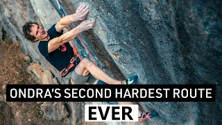 Adam Ondra climbs his second hardest route