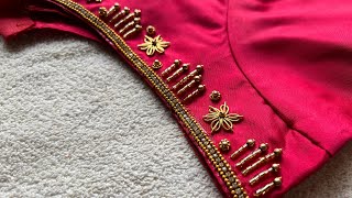 Most pretty & elegant aari work using normal needle on stitched blouse!2023 #simpleaariwork