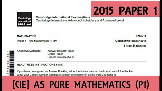 Solved Past Paper | CIE AS Mathematics | Pure 1 | Oct/Nov 2015 - Paper 11