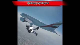 Man In A Jet Suit Flies Along An Emirates A380 Airliner Over The City Of Dubai!#jetsuit #a380