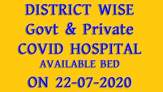 DISTRICT WISE GOVT & PRIVATE COVID 19 HOSPITAL OF WB & AVAILABLE BED ON 22-07-2020