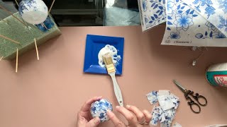 Creating Blue and White Chinoiserie Ornaments with Decoupage Paper