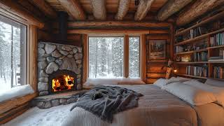 Cozy room Fireplace Crackling & Blizzard wind sounds for sleep, sleep music, chill music, insomnia