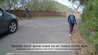 NEAR MISS BIKE VS VEHICLE COLLISION"DANGER ZONE" BLIND CURVE #4 MT  DIABLO SCENIC BLVD