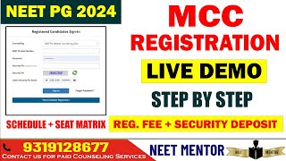 NEET PG 2024 ll MCC Registration LIVE DEMO ll Registration and Security Deposit  Schedule & Brochure