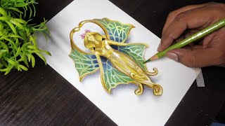 Drawing a Golden Fairy -- Ohuhu markers + polychromos