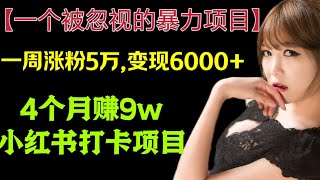 【一个被忽视的暴力项目💥💥】一周涨粉5万，变现6000+！4个月赚9w！小红书打卡项目👍🏻❤️#赚钱 #赚钱最快的方法 #小红书 #创业 #賺錢