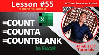 Lesson 55: COUNT function in Excel | COUNTA function in Excel | COUNTBLANK function in Excel