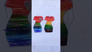 Rainbow dress brush pen vs water color 🌈 || #shorts #satisfying