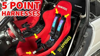 SFI approved racing harness install - e46 racecar build series - don’t buy cheap 4 point harnesses!