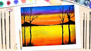 How to draw scenery of sunset with oil pastels for beginners || Step by Step