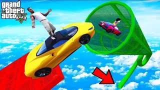 FRANKLIN TRIED IMPOSSIBLE DEEPEST GREEN TUNNEL MEGA PARKOUR RAMP CHALLENGE GTA 5 | SHINCHAN and CHOP