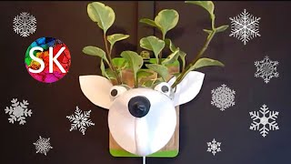 Christmas plastic bottle Moose Planter recycle craft idea | DIY room Decor for the Winter Holidays