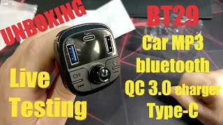 BT29 Car MP3 Player QC 3.0 Charger - UNBOXING / TEST (by Banggood)