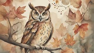 UNFRAMED TV ART FALL WATERCOLOUR SCREENSAVER  LEAVES BACKGROUND CUTE OWL NO SOUND WALLPAPER 4K