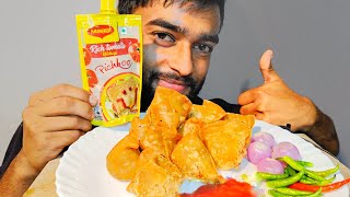 Asmr Eating Samosa With Tomato Sauce, onion,green chilli 🔥🤤 || Samosa Eating Mukbang