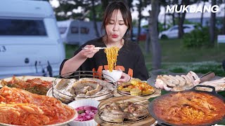 SUB) 삼겹살 목살 항정살 김치찌개 라면 혼캠에 술이 빠질수없지 먹방 Pork belly Kimchi Stew Noodles Ramen REAL SOUND ASMR MUKBANG