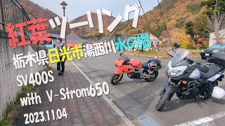 【モトブログ】紅葉ツーリング 栃木県日光市 湯西川「水の郷」2023.11.04 sv400s  v-strom650