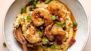 Speedy Comfort Food! Cheesy Shrimp and Grits (dairy-free, gluten-free) #shorts