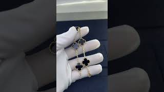 Custom Made Van Cleef Arpels Vintage Alhambra Bracelet 18K Yellow Gold Onyx Stone