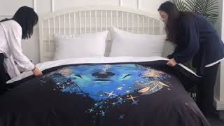 Dark Blue wolf bedding set is a good gift for animals lovers~