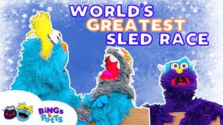 Greatest Sled Race of all Time!? | Bings and Potts Puppets for Kids, Toddlers, and Babies | MUST SEE