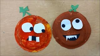 HOW TO MAKE A FUNNY PUMPKIN from a plate. Art for kids.