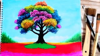 Easy Rainbow Tree Painting Using Sponge || Acrylic Painting Tutorial || @paintingforyou1963