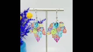 Kaleidoscope Maple Leaf Fishhook Multicolor Statement Earrings | RosiePanda