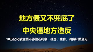 住房、生育、消费补贴一分没有！10万亿落地，钱不够塞牙缝，地方恨的牙痒；上月表态兜底地方债，11月就变卦，中央逼地方造反。