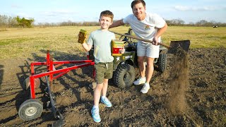 Digging Dirt and Finding Toys with Kids Plow | Tractors for kids